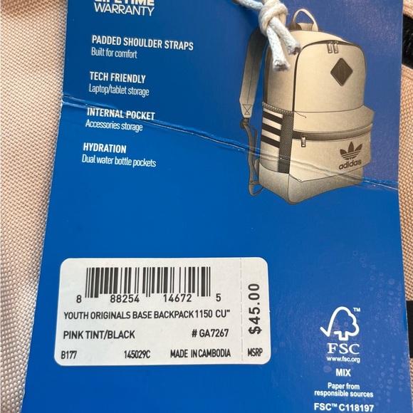 NWT Adidas Youth Base Backpack - Picture 4 of 4